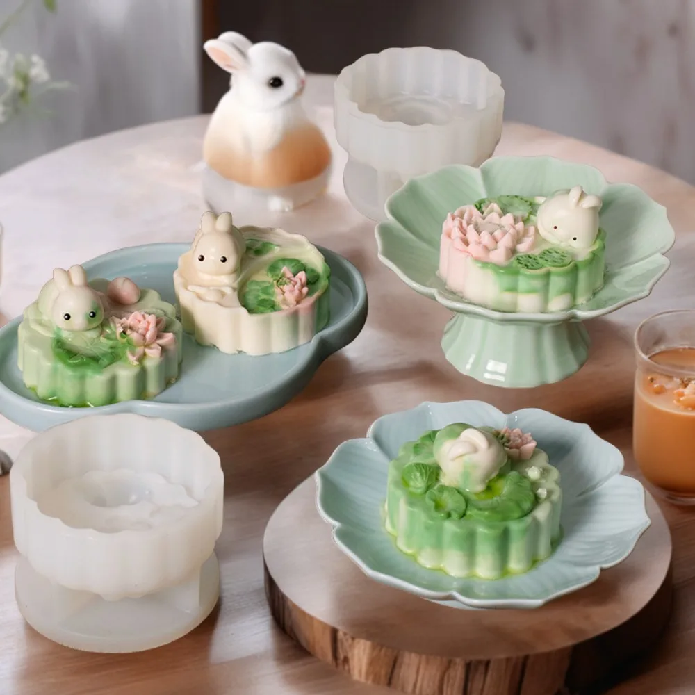 Beautiful Lotus Handmade Soap Silicone Mold Flower Rabbit Candle Mould Animal Gypsum Home Decor Bunny Moon Cake Mid-autumn Gifts
