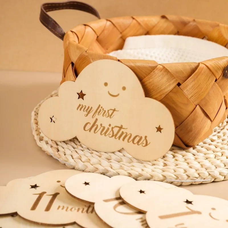 8PCS/set Wooden Baby Milestone Cards Cute Cloud Shape Milestone Memorial Monthly Newborn Photo Accessories Baby Commemorativenir