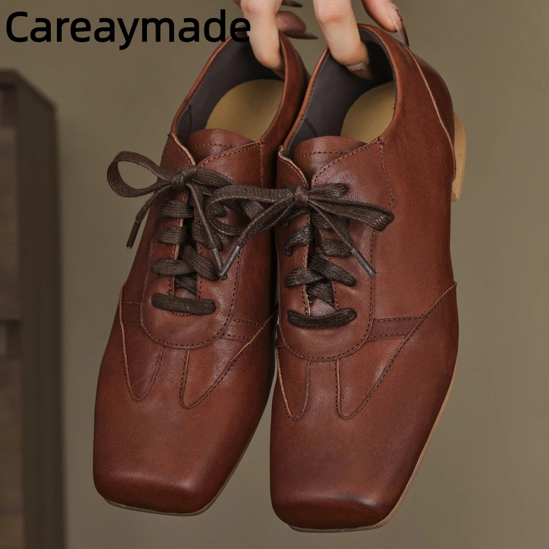 

Careaymade-Women's cow leather lace-up flats sneakers high quality soft comfortable leisure female espadrilles casual shoes