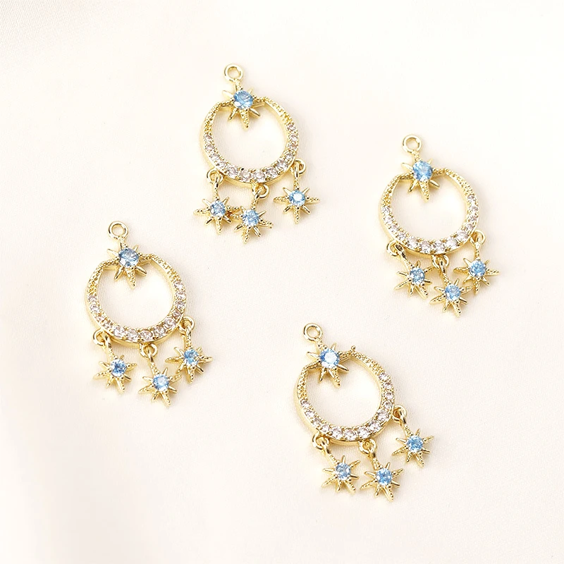 2 قطعة النحاس يرتدون 14K الذهب الجولة الأزرق الزركون ستة عون دلاية شكل نجمة DIY بها بنفسك يدوية مجوهرات أقراط اكسسوارات المواد #5