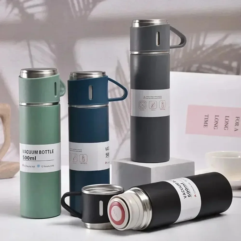 500ML 304 Stainless Steel Vacuum Insulated Bottle Gift Set Office Business Style Coffee Mug Thermos Bottle Portable Flask Carafe