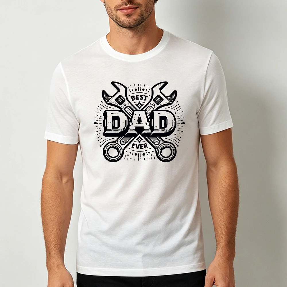Best Dad Ever Crossed Wrenches Vintage Line Graphic Men Summer T Shirt Mechanic Father Retro Black Print Short Sleeve Basic Tee