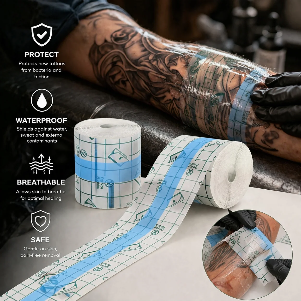 Audersigt 5M Waterproof Tattoo Film  Tape for Aftercare Protective Skin Healing Tattoo Adhesive Bandages Repair