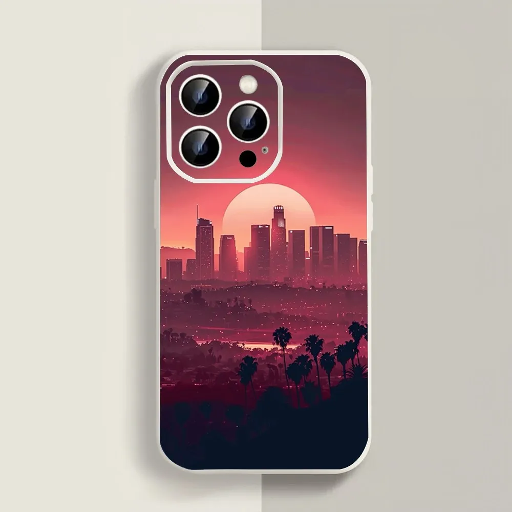 City red Sky Phone Case For Iphone 11 13 14 15 16 Pro Max X Xr Xs Max Se2020 12mini White Cover Case