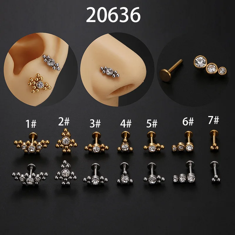 1PC 16G Flat Studs Lip Ear Piercing Cz Cartilage Helix Daith Conch Rook Tragus Stud Labret Back Piercing Jewelry