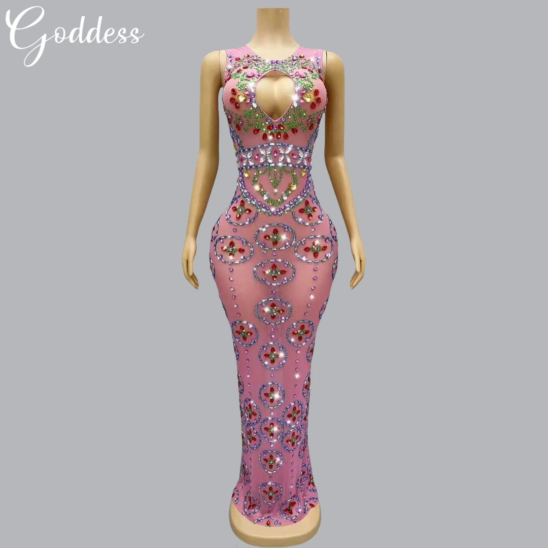 

Slimming Barbie Pink Sexy Dress Sparkling Diamond Evening Dress Bar Club Performance Dress Birthday Party Hosting Banquet Dress