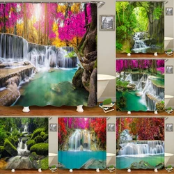 Nature Forest Waterfall 3D Shower Curtain landscape Bathroom Curtains Waterproof Fabric With Hooks Home Decoration Bath Curtain