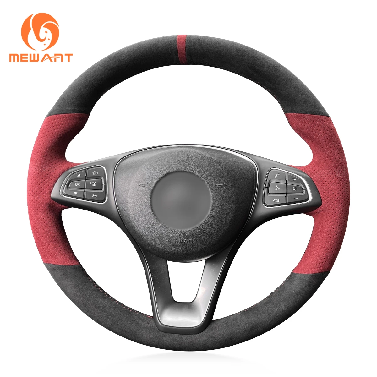 MEWANT Dark Gray Alcantara Car Steering Wheel Cover for Mercedes Benz W176 W246 W205 C117 C218  W213 EQV W447 X156 W166 X253