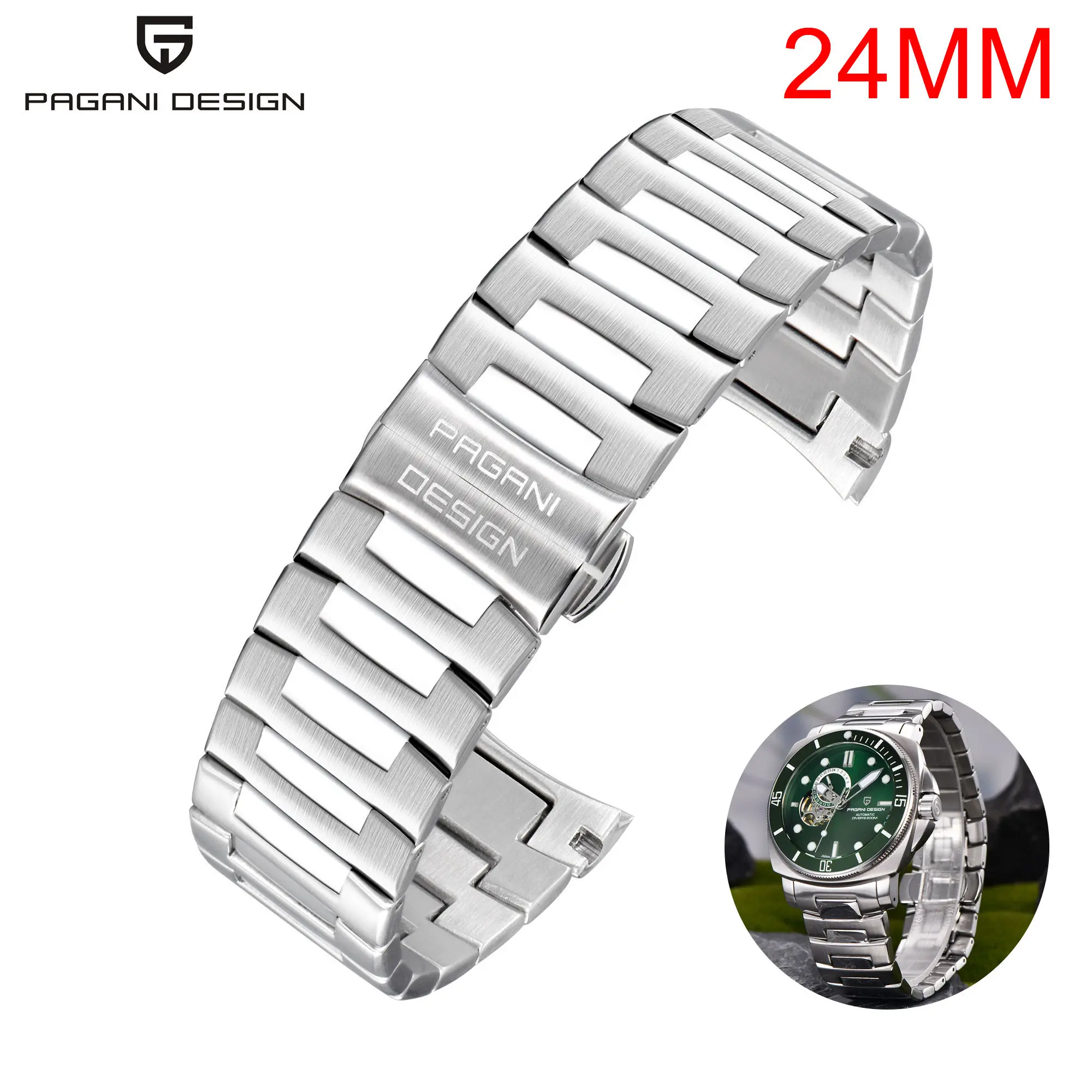 Pagani Design Office Original PD1736 Stainless Steel Watch Band 316L Silver Jubilee Bracelet Width 24MM Waterproof Diving