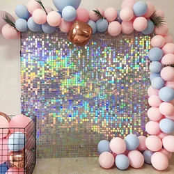 Shimmer Wall Backdrop Iridescent Silver Sequin Shimer Wall Panels for Birthday Party Wedding Marriage Decorations 12/16/18pcs