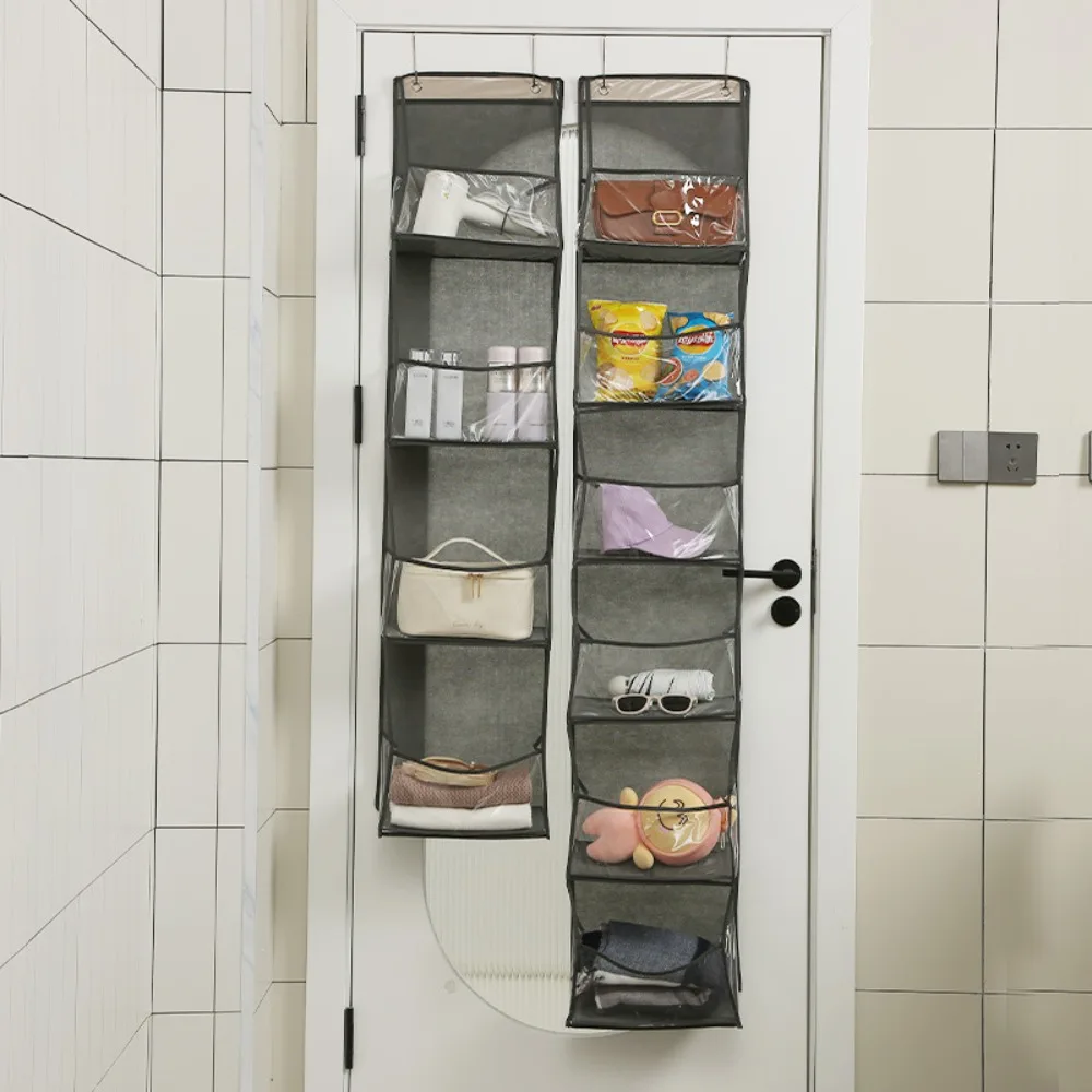 Useful Solid Hanging Bag Multi-functional Multi-layer Hanging Fabric Bag Transparent Storage Hanging Bag Behind the Door