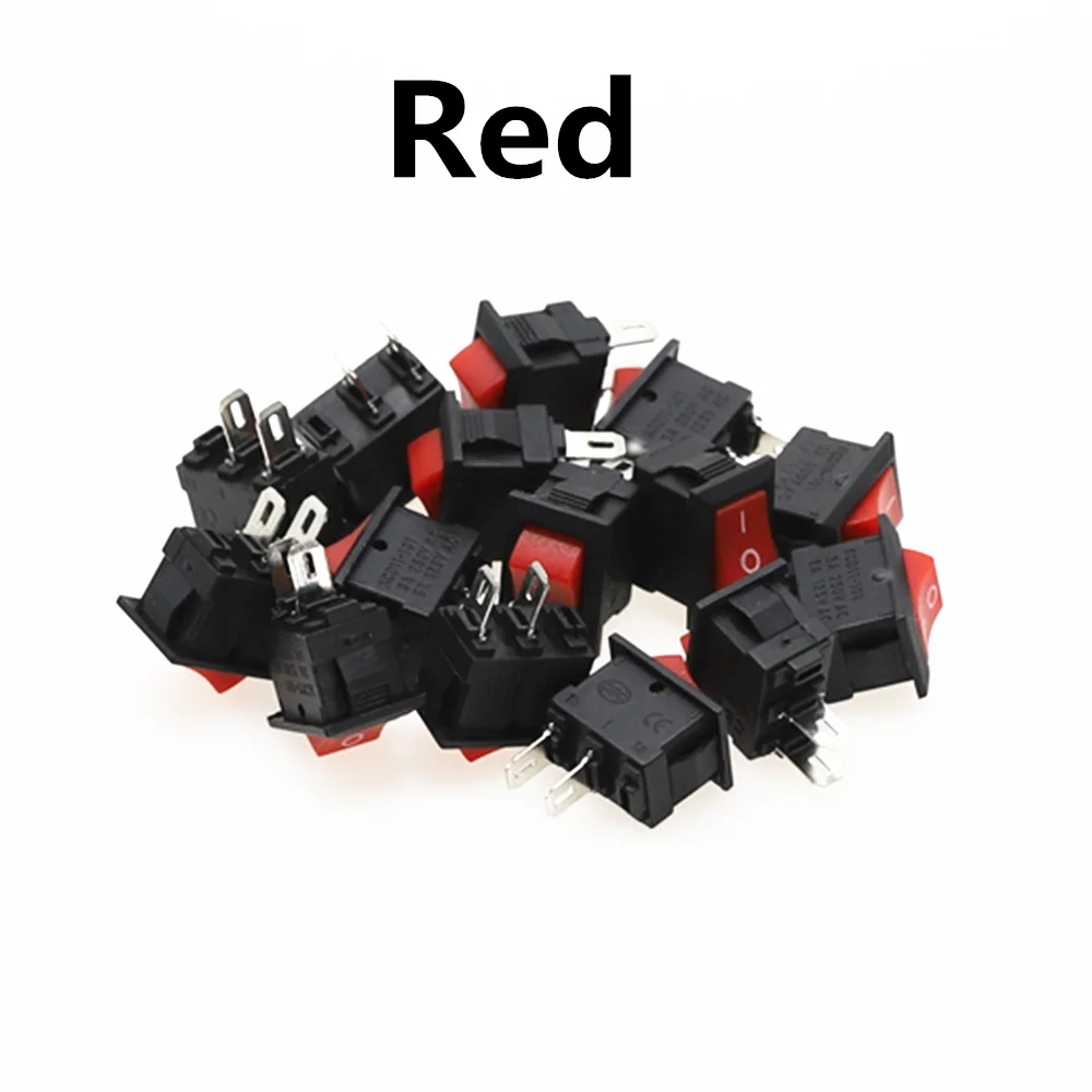 15pcs Mini Rocker Switch SPST Black and Red Snap in Switches Button AC 250V 3A / 125V 6A 2 Pin I/O 10*15mm On-off Switch Rocker