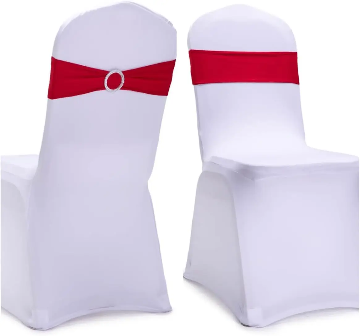 50PCS Stretch Chair Ties Bows with Buckle Slider for Wedding Party Banquet Decoration Chair Sashes Bands