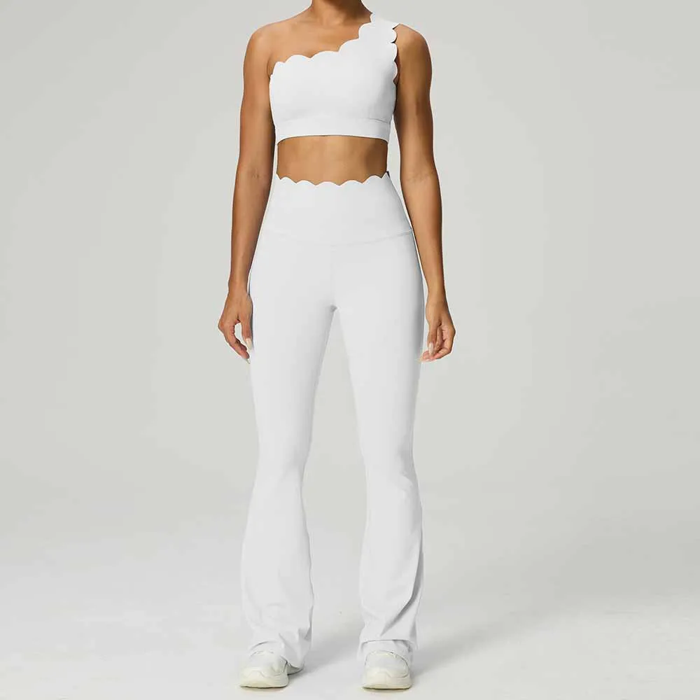 Women Yoga Set 2 Piece High Elastic Slim Fit High Waist Leggings Gym Tops Tummy Control Booty Lifting Workout Activewear
