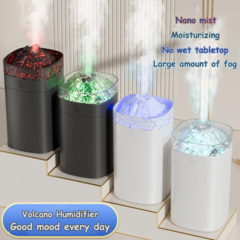 

Simulated Volcano Humidifier with Cracks USB Home Portable Colorful Atmosphere Light Desktop Office Air Humidifier Large Fog