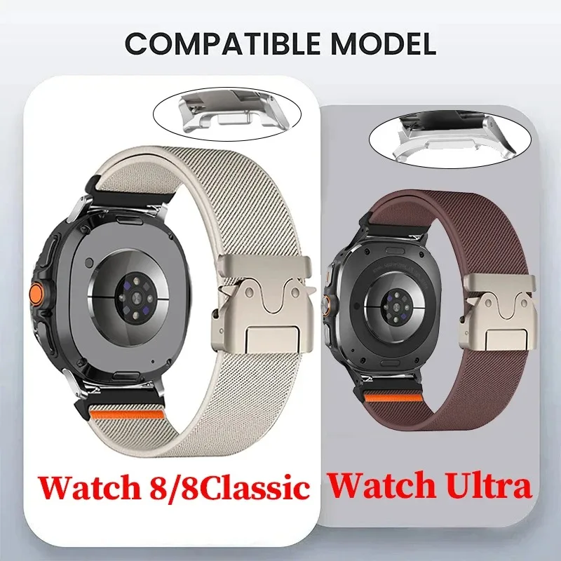 Correa de nailon para samsung galaxy watch ultra 2025, pulsera transpirable para galaxy watch 8, 40mm/44mm/8, banda clásica con hebilla de paracaídas