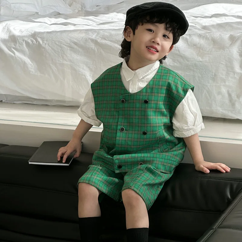 Childrens Vest Suit Boys Spring Summer 2024 New Fashion Childrens Vest Suit Korean Style Childrens Clothing