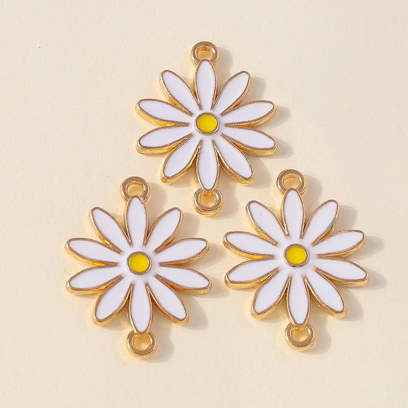Leslie 10 Stück doppelseitige bunte Gänseblümchen-Blumenanhänger mit zwei Löchern für die Schmuckherstellung, Armband, Halskette, DIY-Schlüsselanhänger – Detail 10
