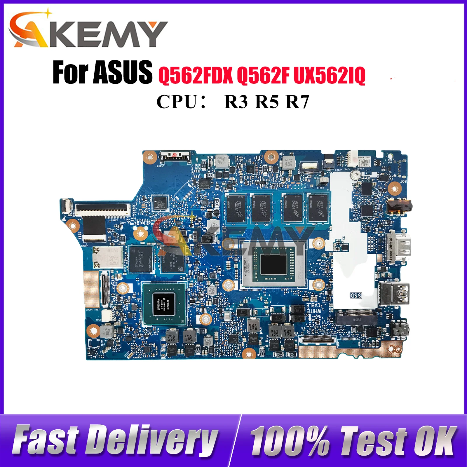 

UX562IQ Laptop Motherboard For ASUS ZenBook UX56IQ Q562FDX Q562F UX562 Notebook Mainboard With R3 R5 R7 CPU 100% tests OK stk