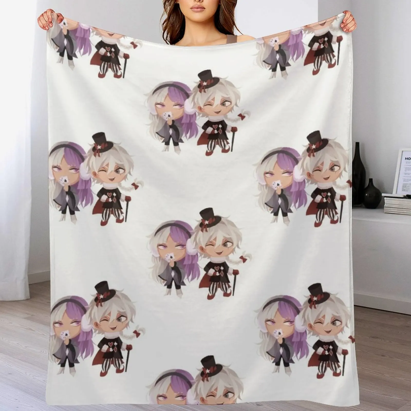 Winter Chibi Nikolai and Sigma Throw Blanket Travel Loose Blankets