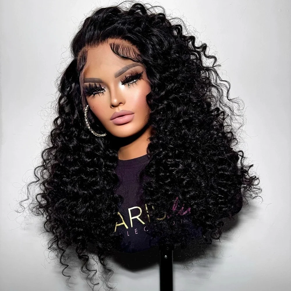 นุ่ม 26 นิ้ว 180 ความหนาแน่นสีดํา Kinky Curly Lace ด้านหน้า Wigs สําหรับผู้หญิงที่มีผมเด็กเส้นใยสังเคราะห์ส่วนลึกสวมใส่ทุกวันวิกผม