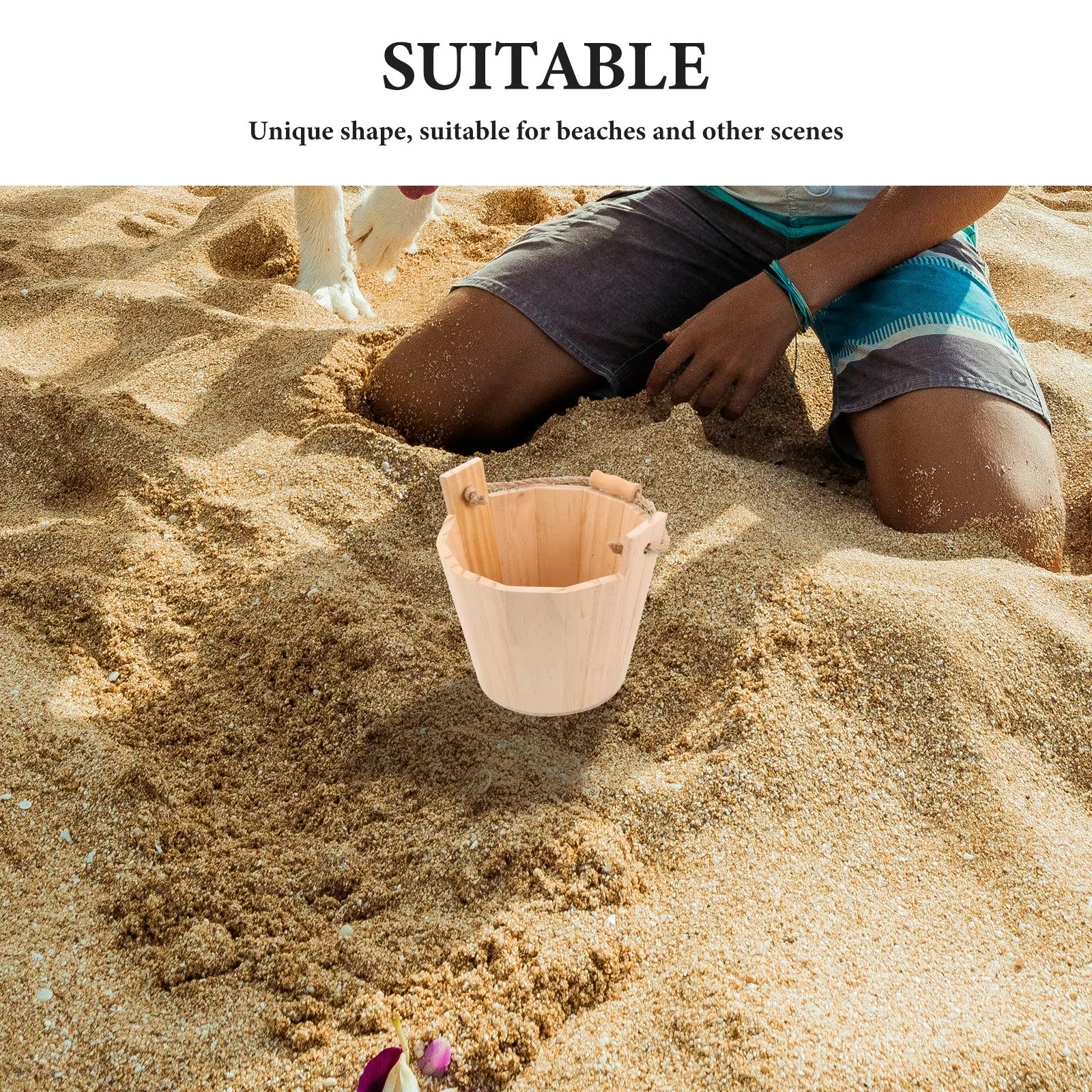 Kids Wooden Sand Pail 6.5x6.1x6.1in Rustic Smooth Edge Bucket for Outdoor Beach Park Garden Sandcastle Building