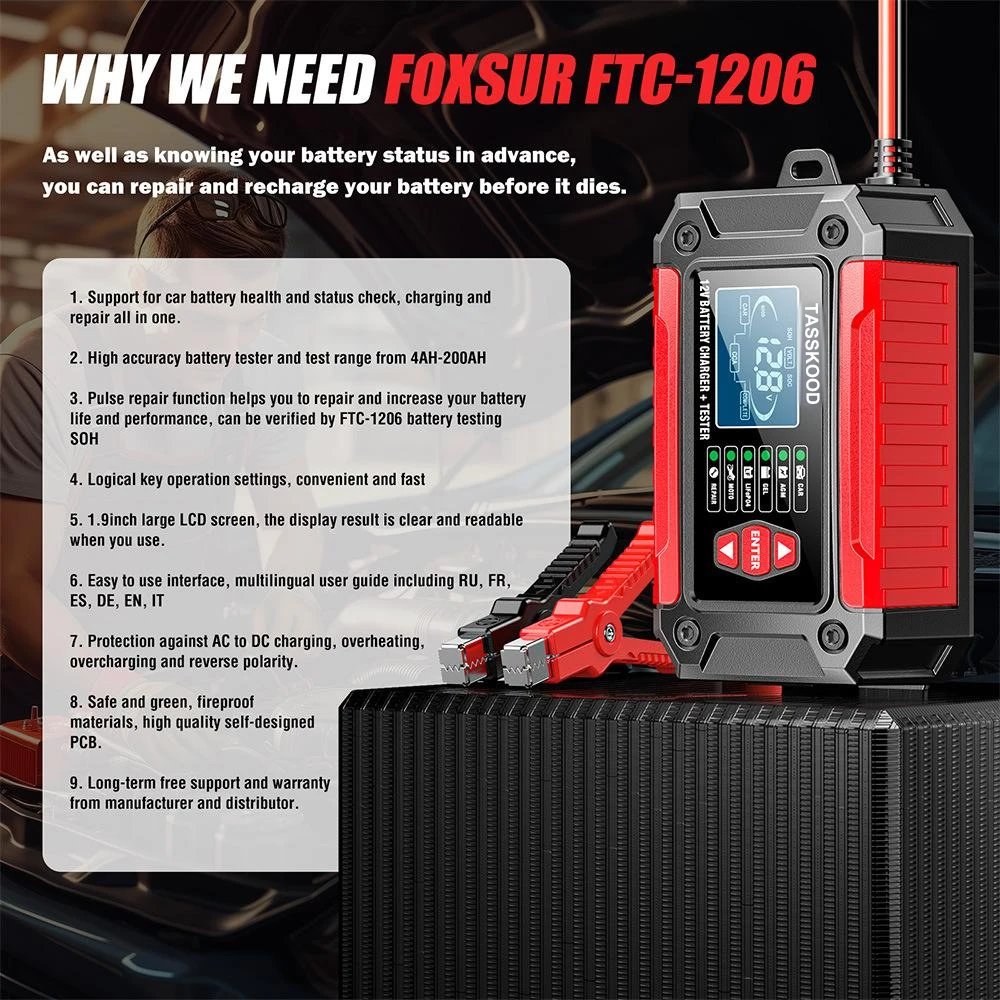 2 in 1 Car Battery s and Tester 12V 6A Intelligent Pulse ing Device tomotive Battery Trickle Maintainer port SOC SOH Measurement