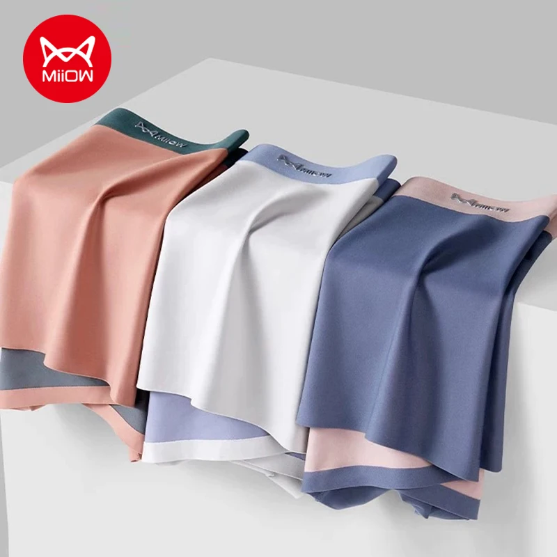 MiiOW 3Pcs Silky 100S Modal Men Underwear Antibacterial Men's Boxer Panties Light Ice Silk Breathable Man Underpants Boxer Trunk