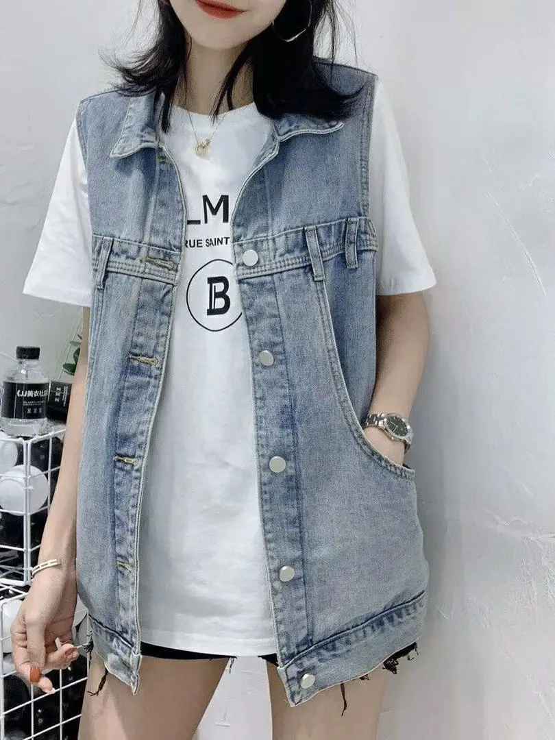 Korean Style Loose Large Size Denim Vest Women Spring Autumn Wear Sleeveless Vest Versatile Outerwear Tank Trendy