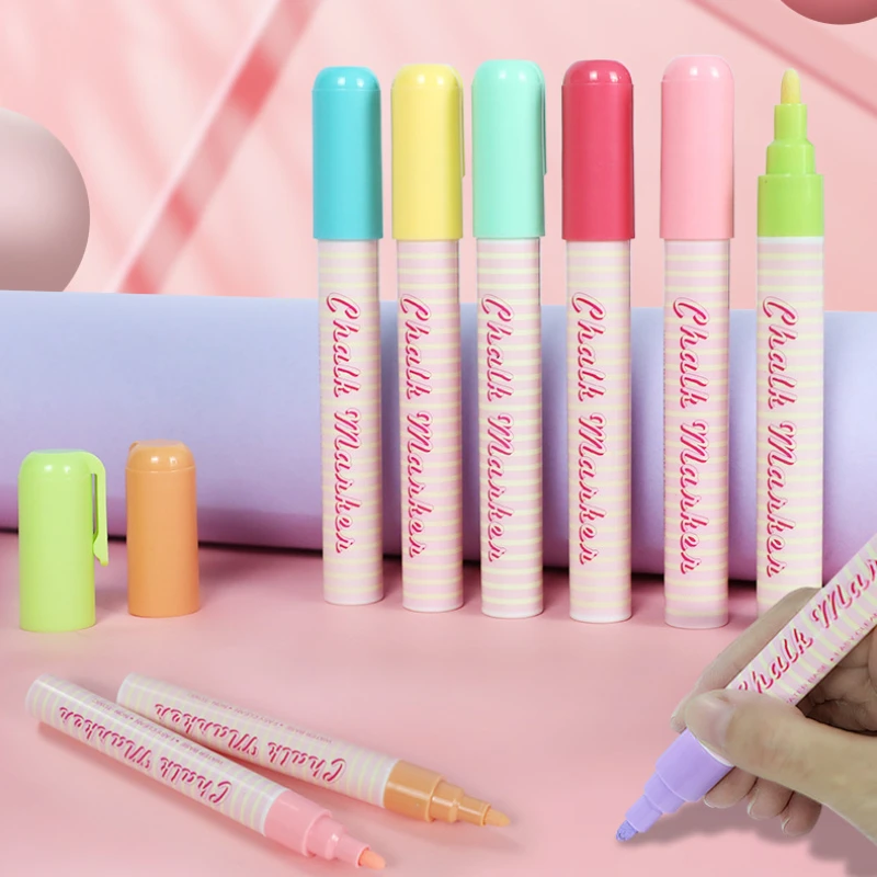 Macaron 8-color Oily Pen Children's DIY Brush Dust-free Environmental Protection Marker  Can Wipe Liquid Chalk Art Supplies