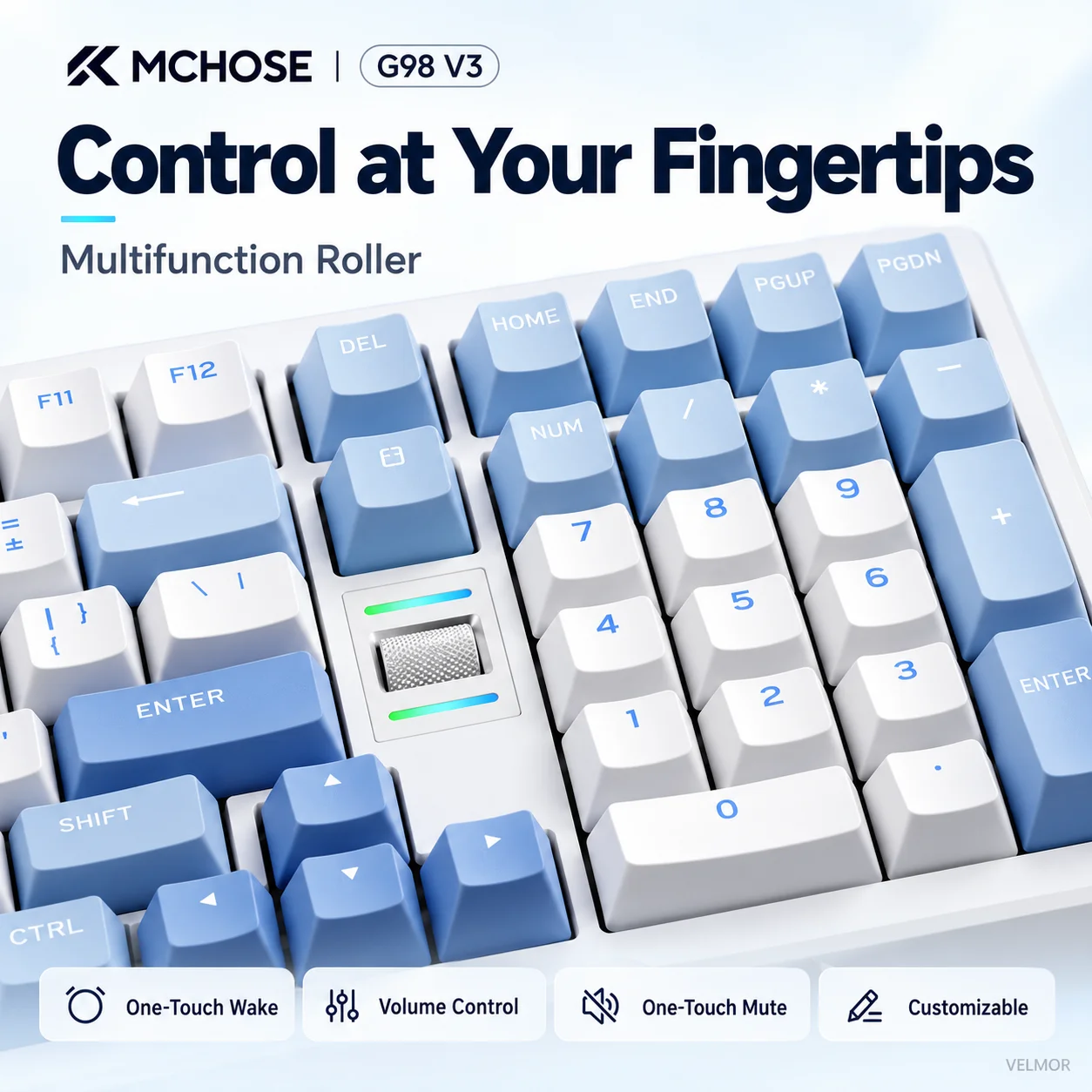 MCHOSE G98 V3 Wireless Mechanical Keyboard 98 Layout Gasket Mount Tri Mode 2.4GHz Bluetooth Wired Knob Numpad Gaming Office