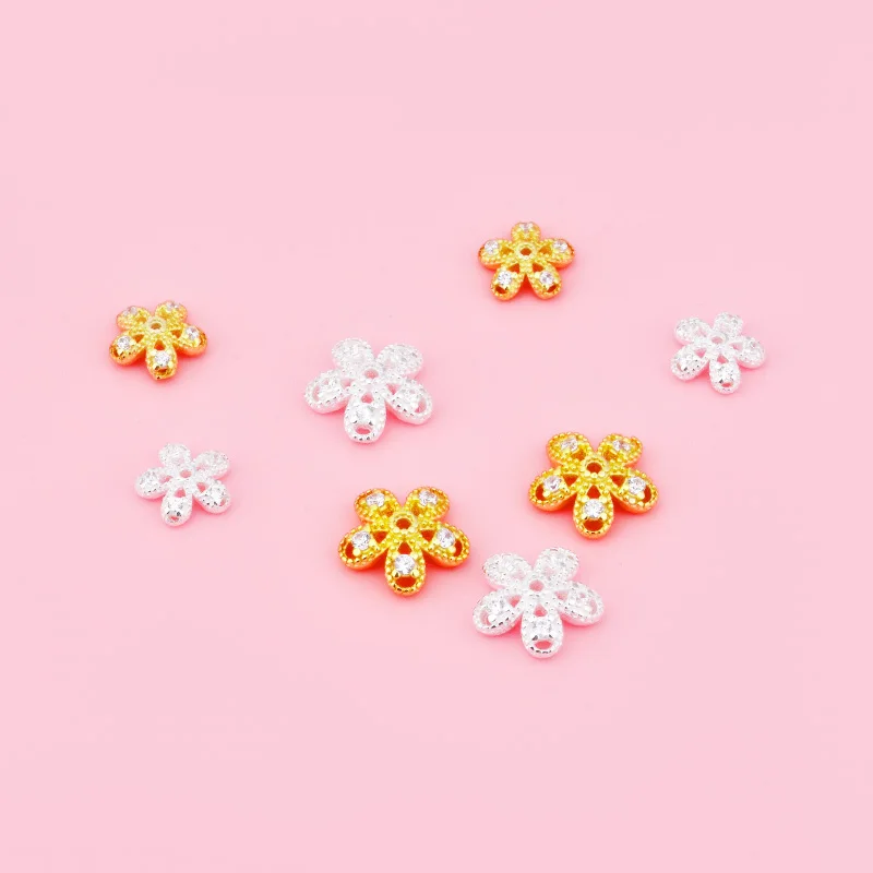 S925 فضة زهرة سماعات أذن منفصلة الخرز الزركون مايكرو إدراج قبعة DIY الملحقات المواد #2