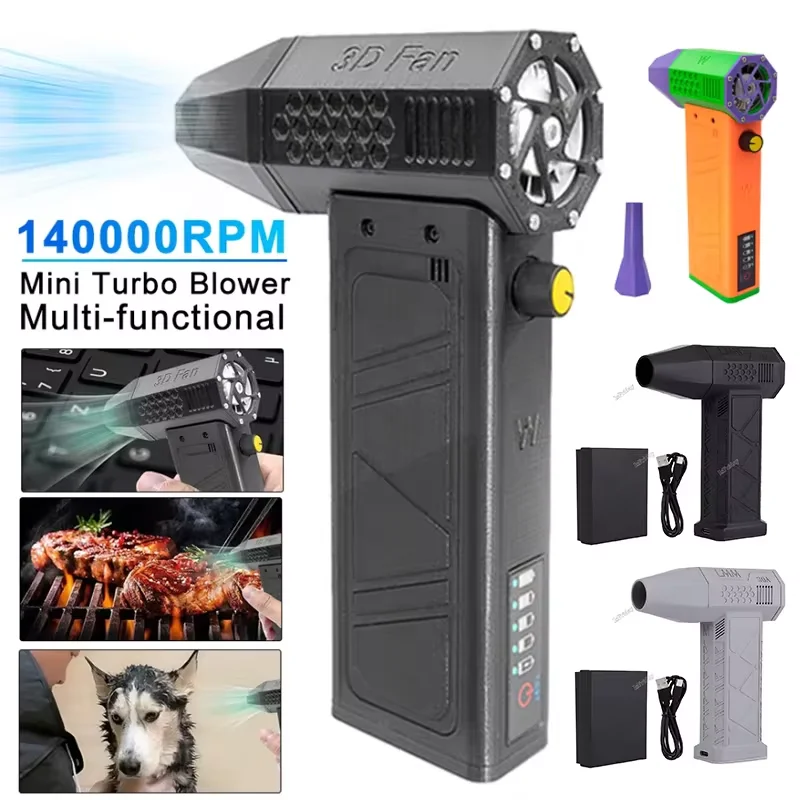 Air Blower 140000RPM Portable Turbofan Handheld Mini Turbo Jet Fan with Power Display Type-C Charging Air Duster Brushless Motor