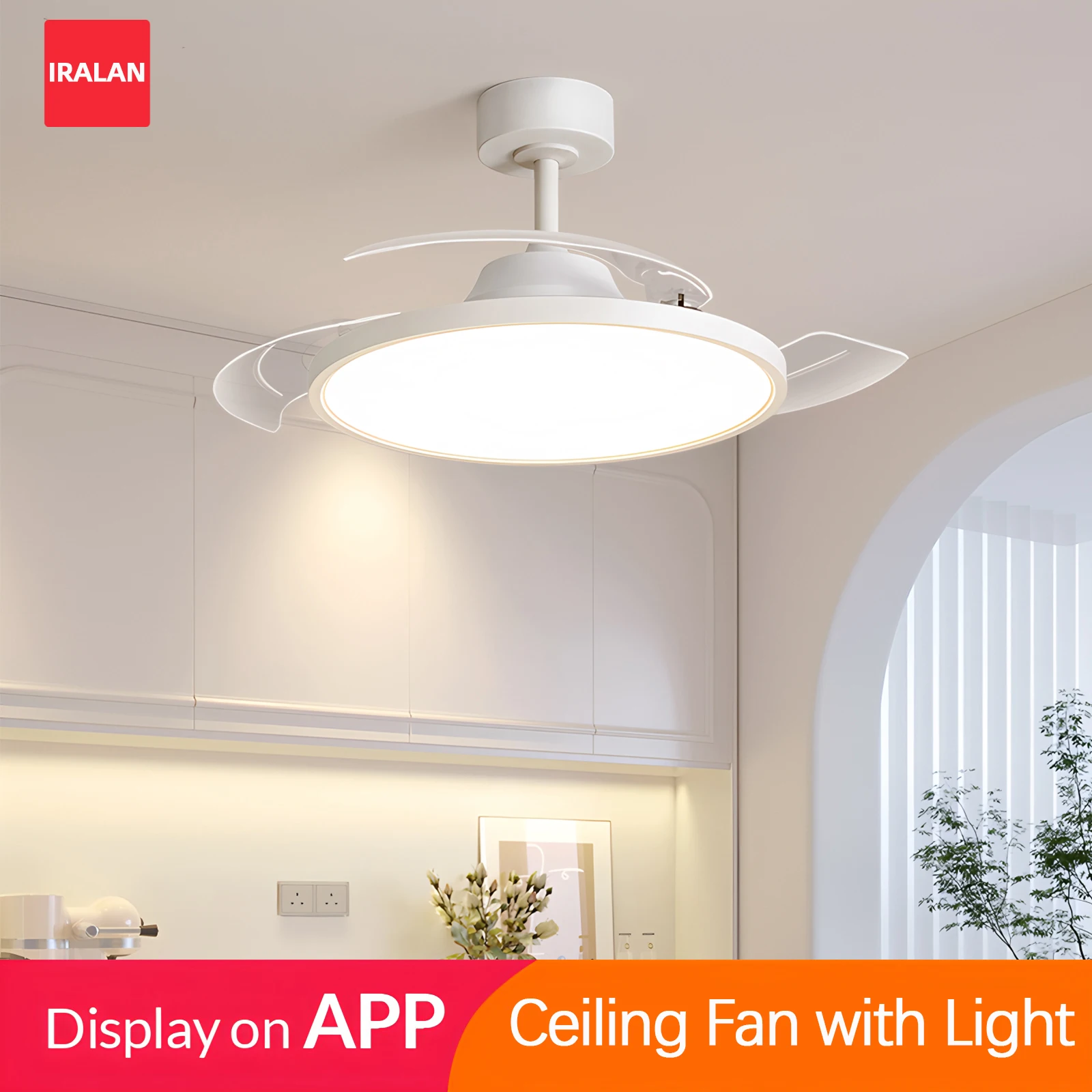 Ventilateur de plafond LED avec pales rétractables, ventilateur électrique intelligent, économie d'énergie, télécommande, variateur d'intensité, ventilateur de plafond avec lumière
