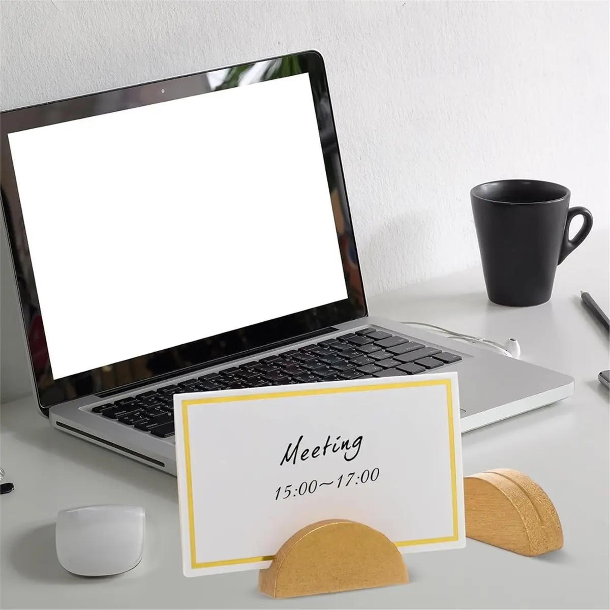 24Pcs Wooden Table Number Stands with Tented Cards,Place Card Holders for Weddings, Semicircle Wood Base Seating Signs