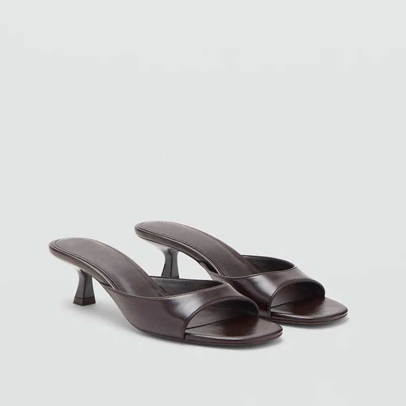Retro Brown Designer Slides Women Beach Party Shoes Low Thin Heels Slippers Summer Square Toe Gladiator Sandals 35-42 view 2
