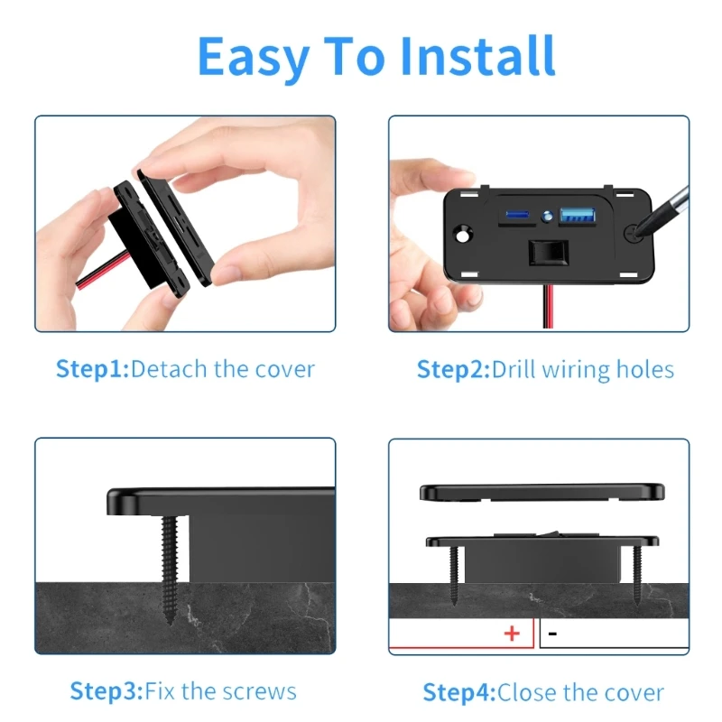 2-Port 12-24V Wall Mount Outlet Panel 20W USB C & QC3.0 18W USB Port Charging Socket with Switching Button for Car Bus