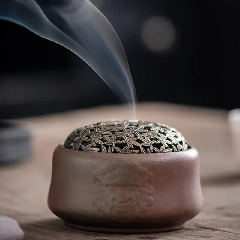 Chinese Style Maple Leaf Alloy Lid Porcelain Dragon Head Grain Coil Incense Holder Sandalwood Fragrance Censer Home Decor