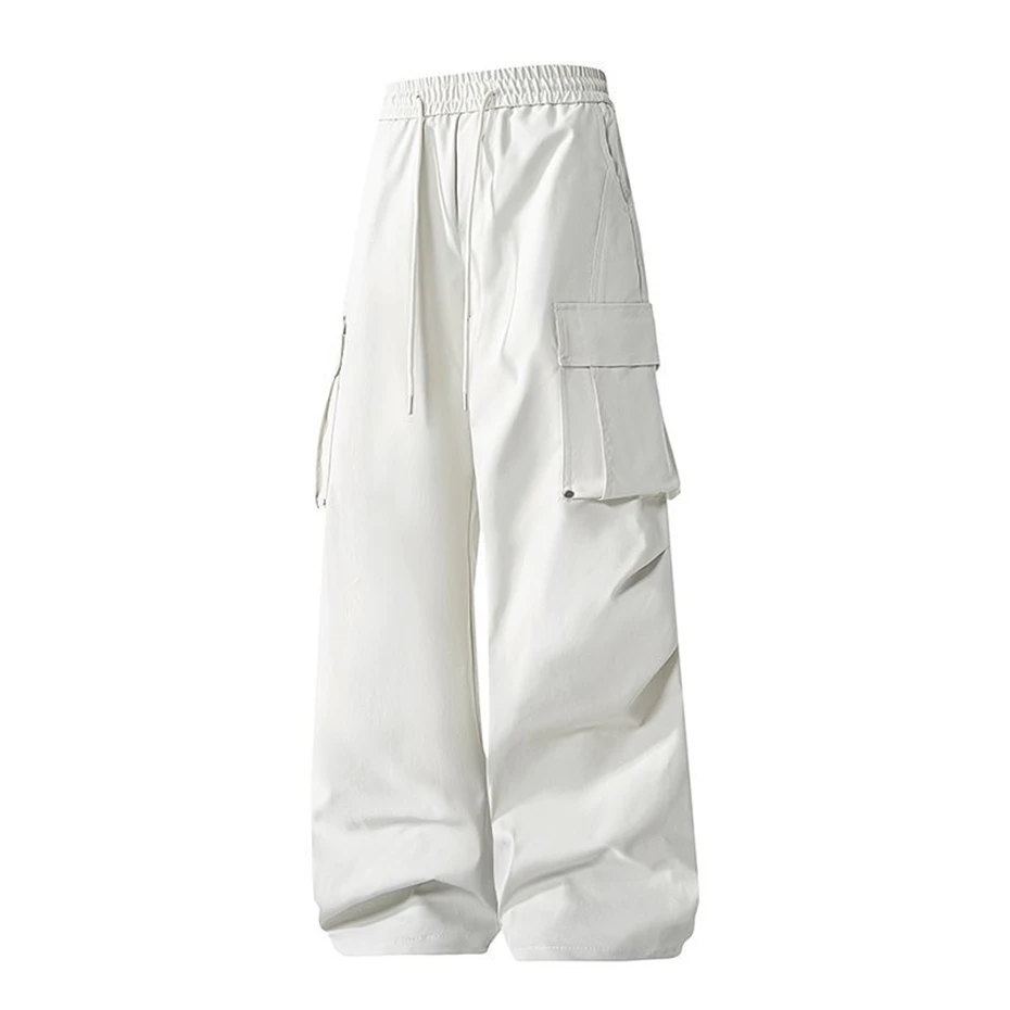 Cargo Pants Men Fashion Casual Solid Color Camp Pants Male Stretch Waist Straight Pants