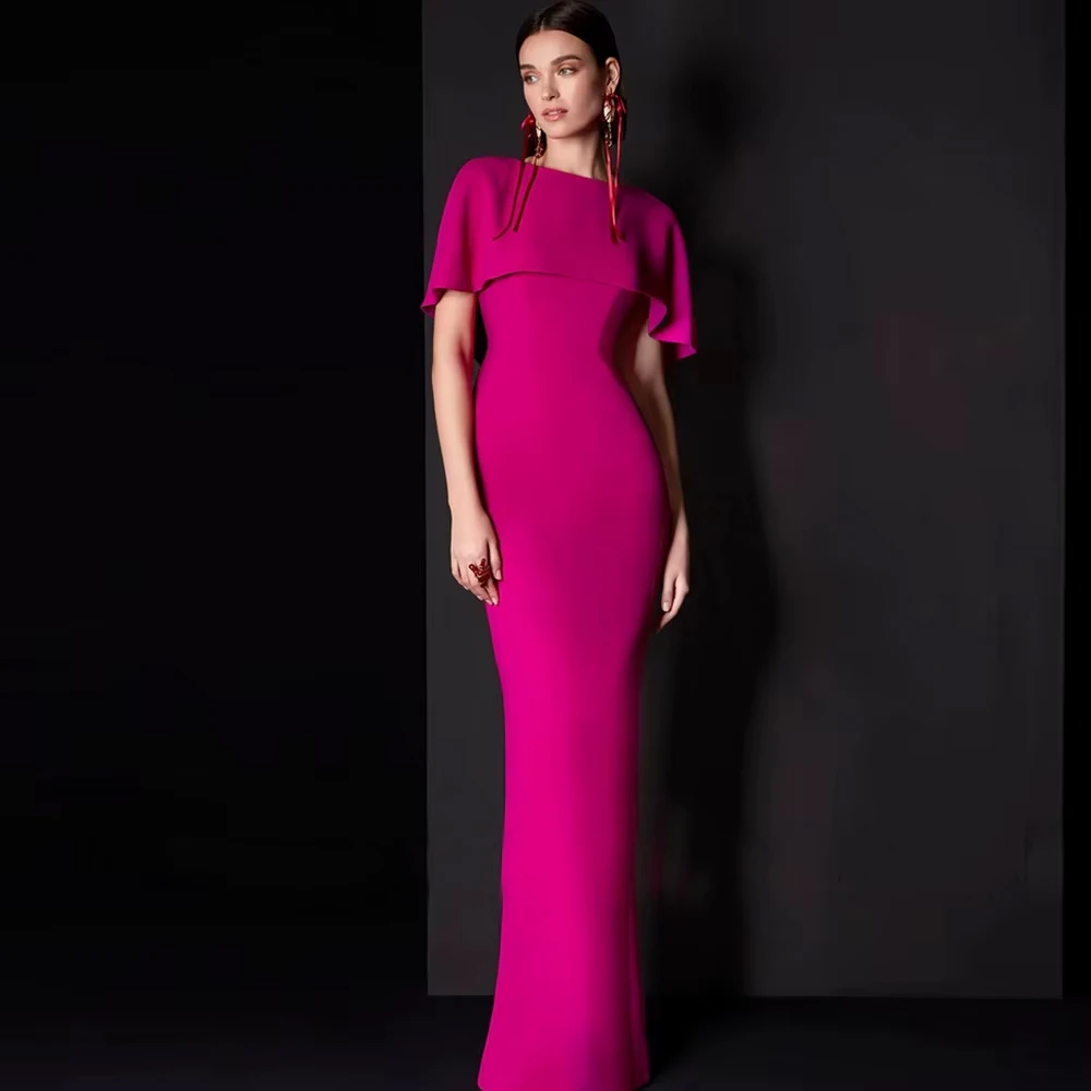 Customized Formal Groom's Mother Dresses Jersey Sheath/Column Evening Dress O-Neck Cap Sleeve Draped Split Wedding Party Dresses