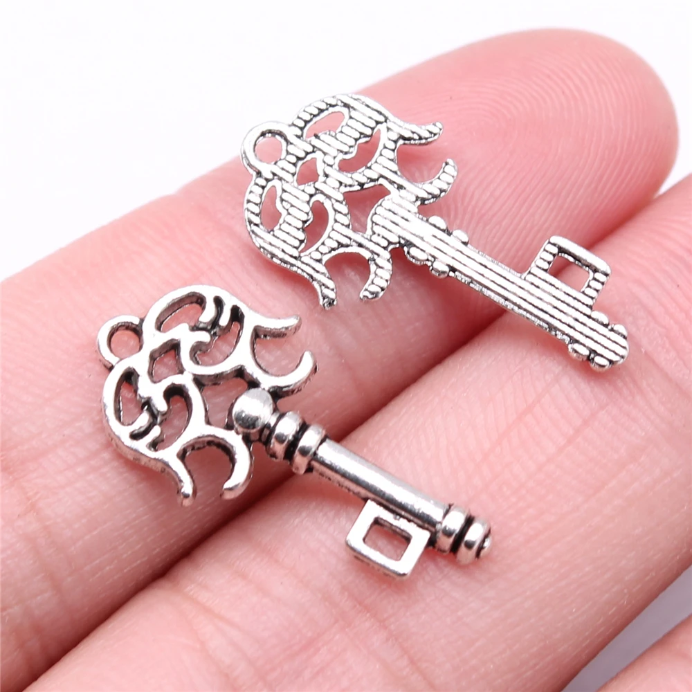 WYSIWYG 20pcs Charms 24x12mm Key Charms For Jewelry Making DIY Jewelry Findings Antique Silver Color Alloy Charms Pendant