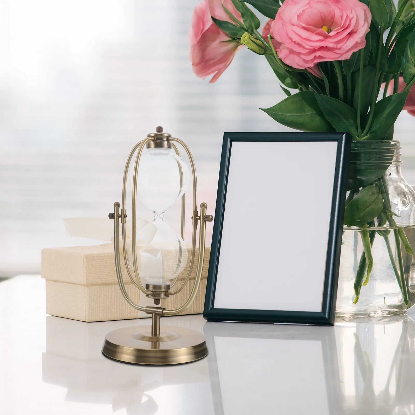 10 Inch Rotating Vintage Sand Timer for Wedding Unity Ceremony – Fillable Glass Hourglass with Metal Frame