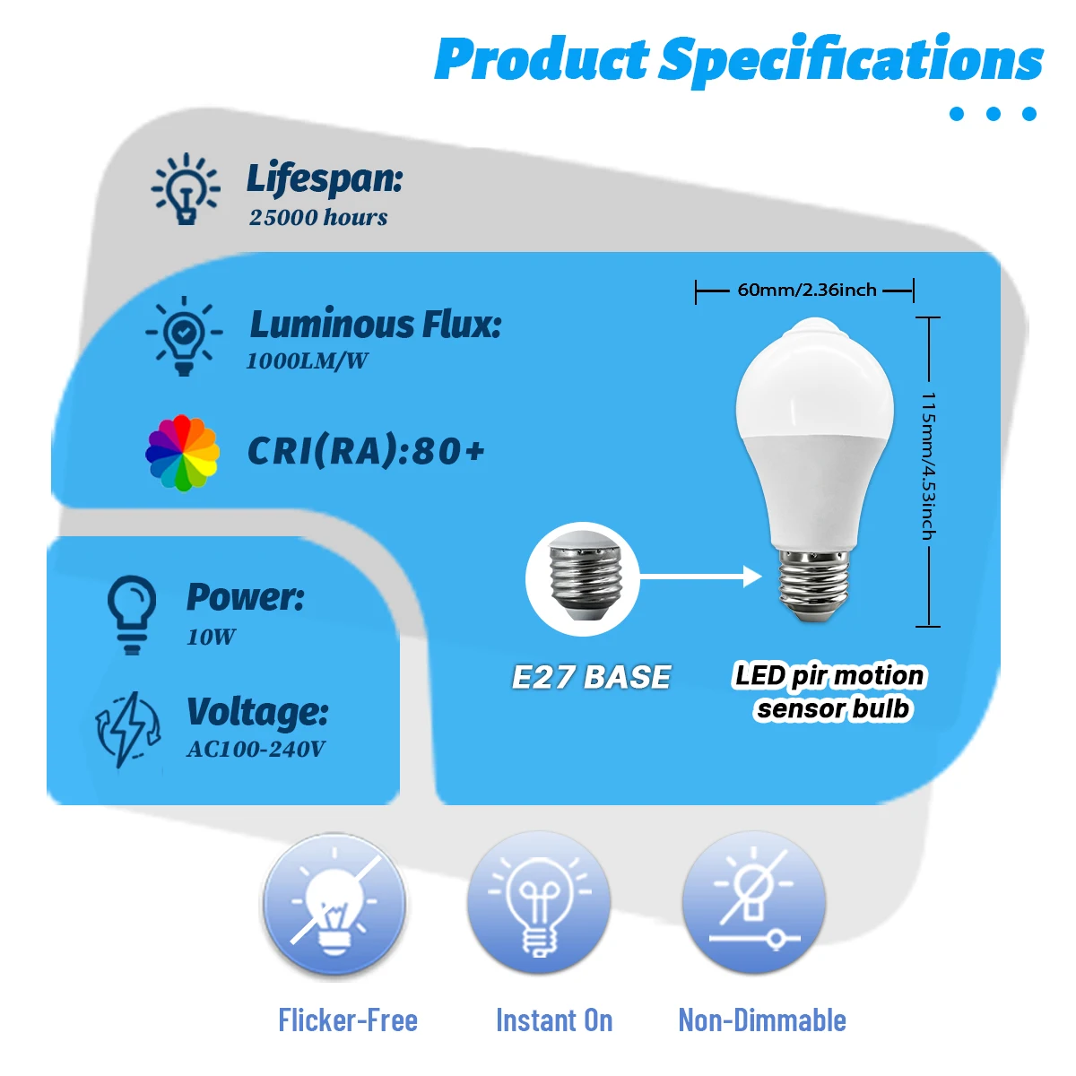 2PCS LED PIR Motion Sensor Bulb AC100-240V Bulbs 10W E27 3000K 4000K 6500K Auto ON OFF for Outdoor Parking Lighting
