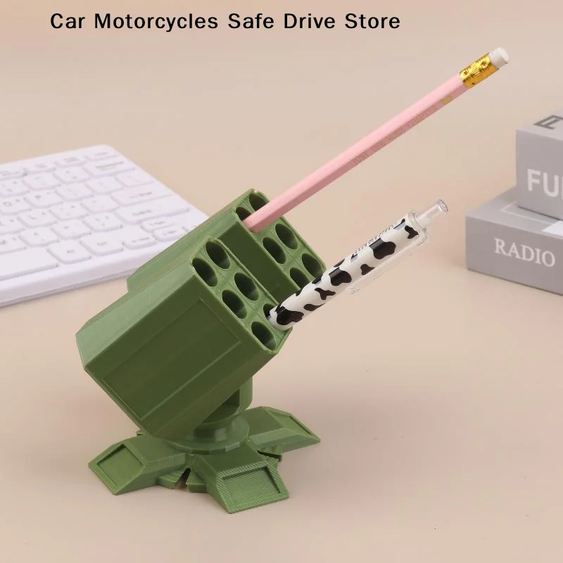 Military-Style Anti Aircraft Gun Pen Holder - Olive Green Multi-Compartment Desk Organizer - Ideal Gift for Military Enthusiasts