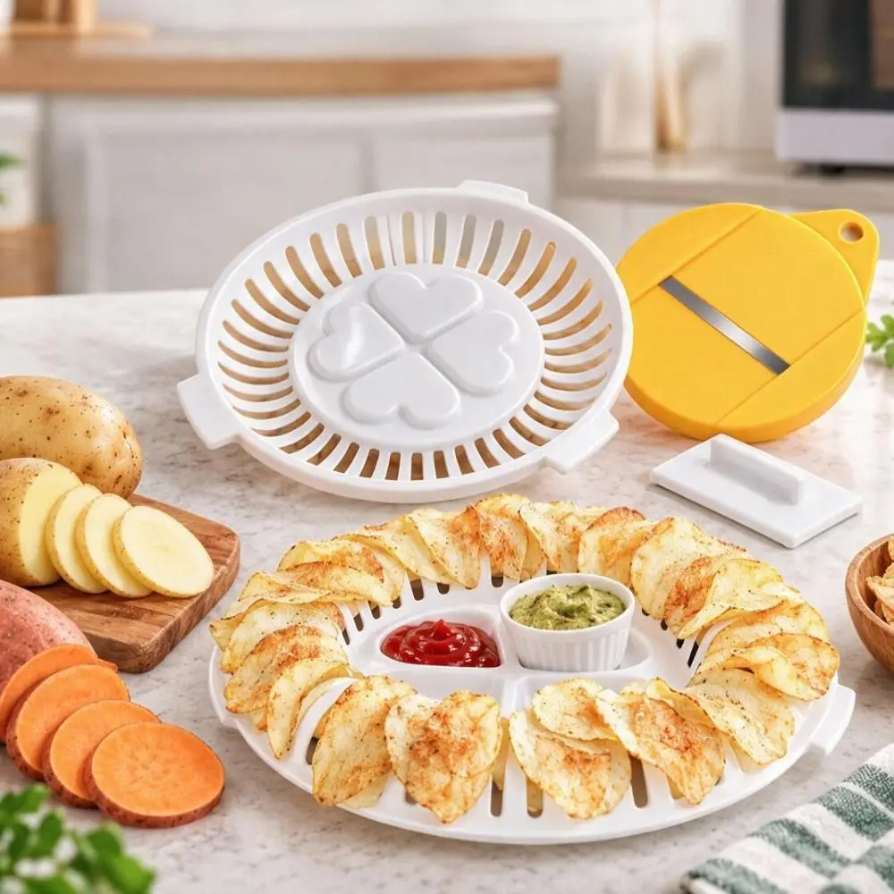 DIY Microwave Potato Chip Maker Set Heat-resistant with Hand Protector Potato Slicing Baking Rack Plastic Potato Chip Slicer