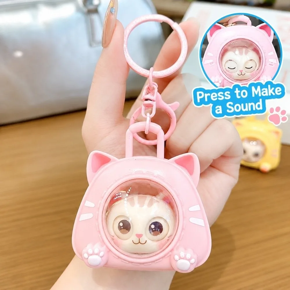 Squeeze Sound Cartoon Cat Keychain One Click Face Change Eye Changing Anti-Stress Funny Creative Bag Pendant For Stress Relief