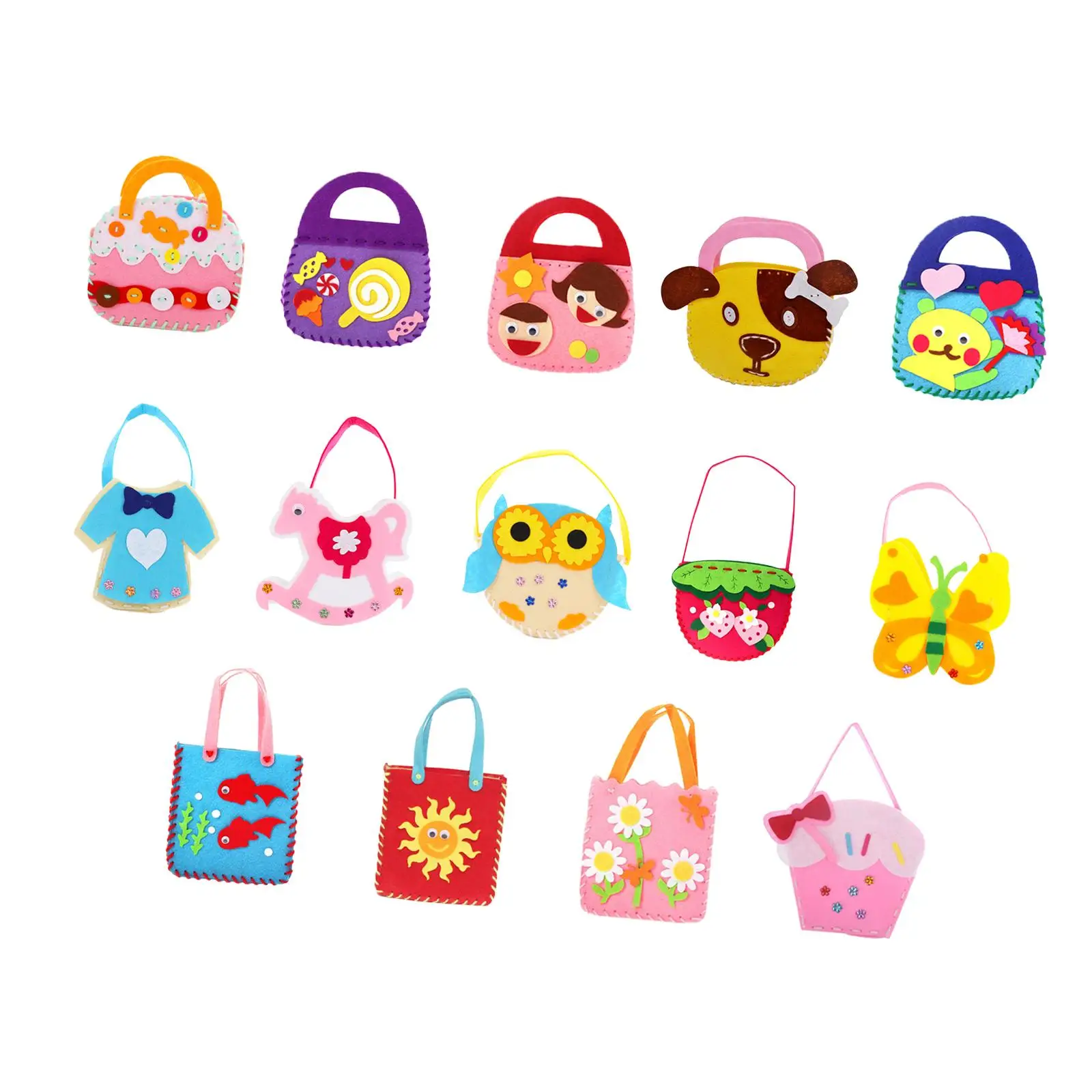 14 Pieces Handbags Kids Sewing Kit Preschool Fine Motor Skills Montessori Toys Learn to Sew DIY Craft for Birthday Holidays