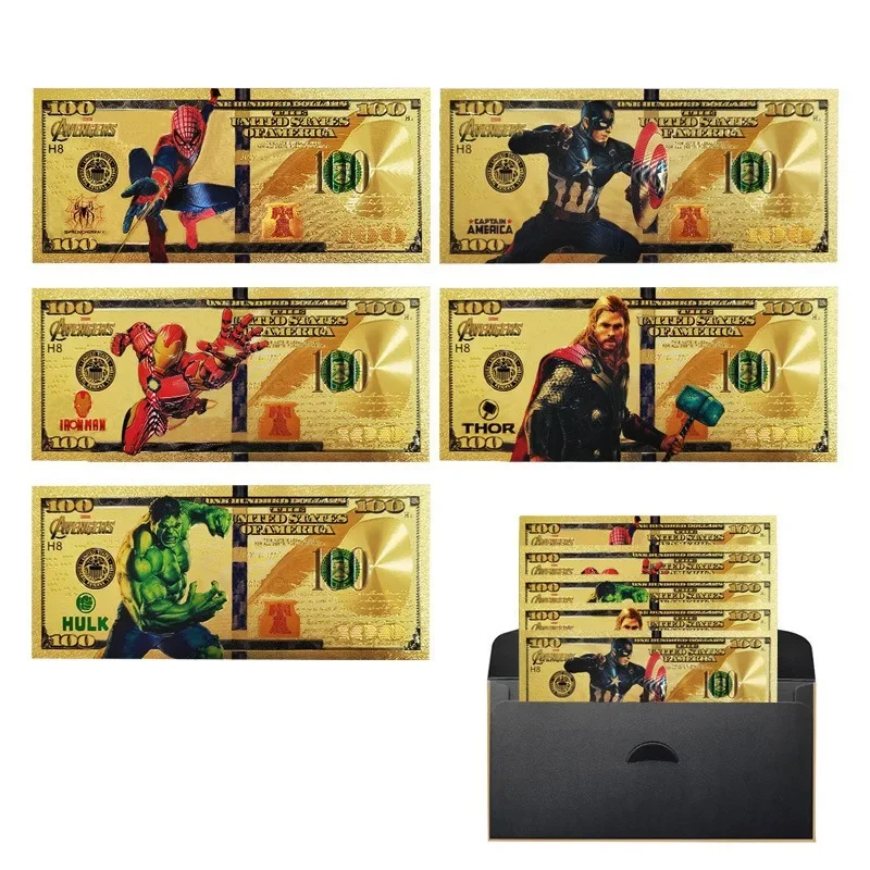 Marvel Super Hero Series Anime Ironman Captain America Gold Commemorative Banknote Collection Movie Peripherals Holiday Gifts