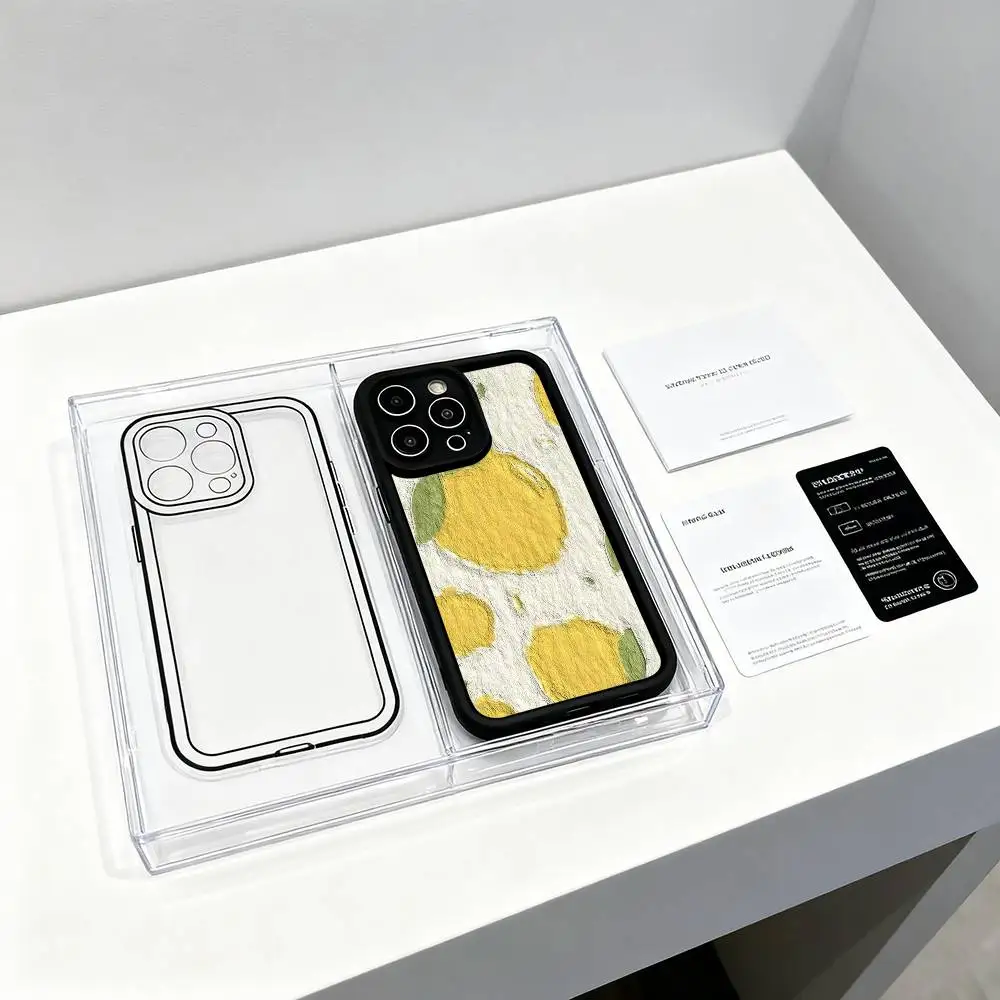 كريم الليمون لطيف جراب هاتف أسود متجمد آيفون 16 15 14 13 12 11 برو ماكس الغطاء الخلفي حالات