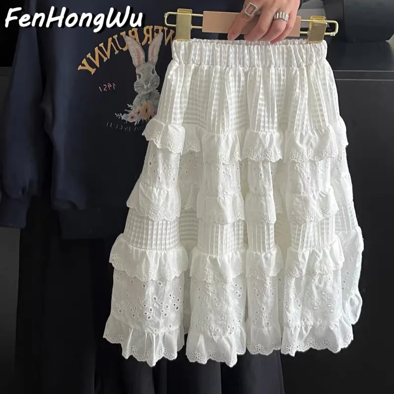 女の赤ちゃんハーフスカート春韓国スタイル女の子ハイウエスト A ライン白子供ミッドレングススカート